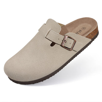 Fashion Women'S Suede Mules Slippers Men Clogs Cork Insole Sandals with Arch Support Outdoor Beach Slides Home Shoes