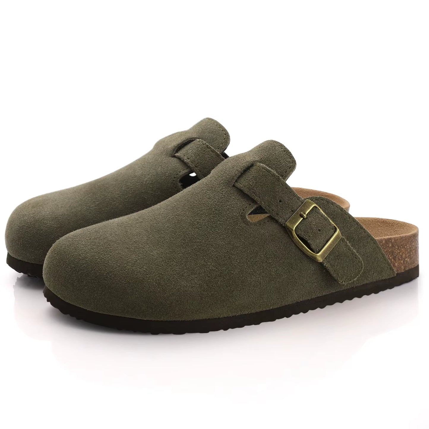 Fashion Women'S Suede Mules Slippers Men Clogs Cork Insole Sandals with Arch Support Outdoor Beach Slides Home Shoes