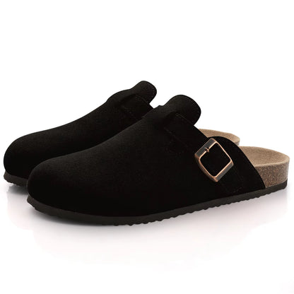 Fashion Women'S Suede Mules Slippers Men Clogs Cork Insole Sandals with Arch Support Outdoor Beach Slides Home Shoes