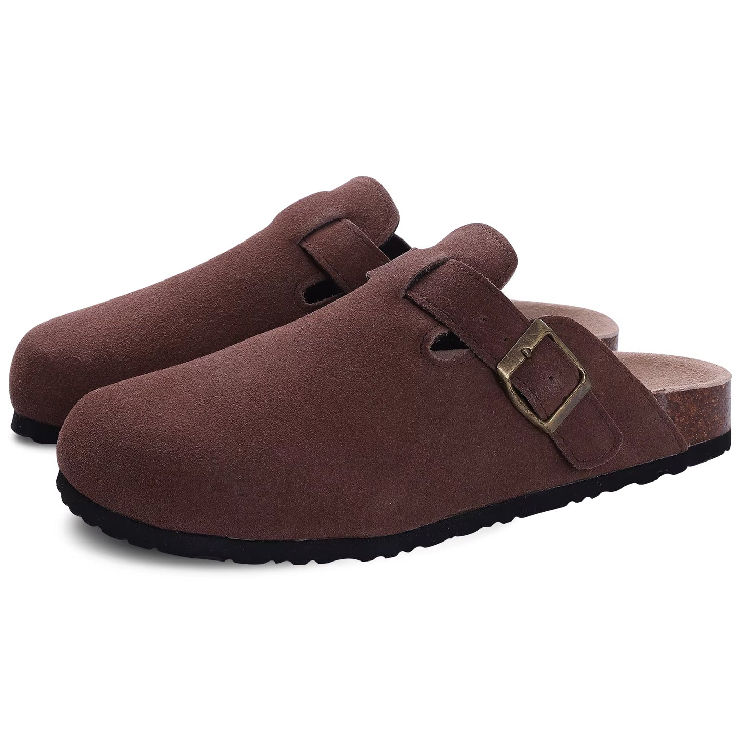 Fashion Women'S Suede Mules Slippers Men Clogs Cork Insole Sandals with Arch Support Outdoor Beach Slides Home Shoes