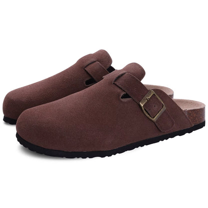 Fashion Women'S Suede Mules Slippers Men Clogs Cork Insole Sandals with Arch Support Outdoor Beach Slides Home Shoes