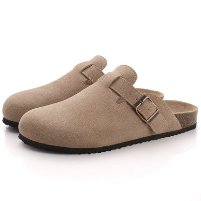Fashion Women'S Suede Mules Slippers Men Clogs Cork Insole Sandals with Arch Support Outdoor Beach Slides Home Shoes