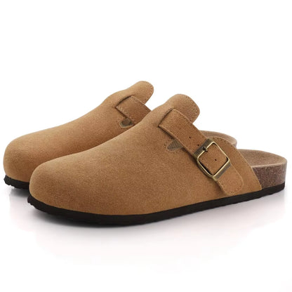 Fashion Women'S Suede Mules Slippers Men Clogs Cork Insole Sandals with Arch Support Outdoor Beach Slides Home Shoes